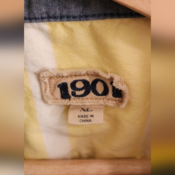 1901 Trim Fit Short Sleeve Button Down Shirt Yellow Men's Size XL Nordstrom - Picture 2 of 3
